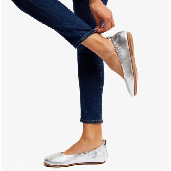 NWOB FitFlop Women's Metallic Silver Leather Allegro Ballet Flats Size 9 3018 - Picture 2 of 16